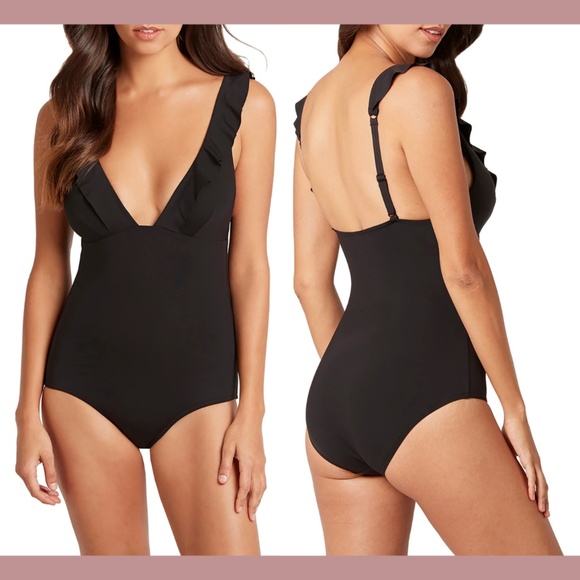 NEW Sea Level‎ [ 6 US ] Ruffle Frill One-Piece Swimsuit in Black - Picture 1 of 12